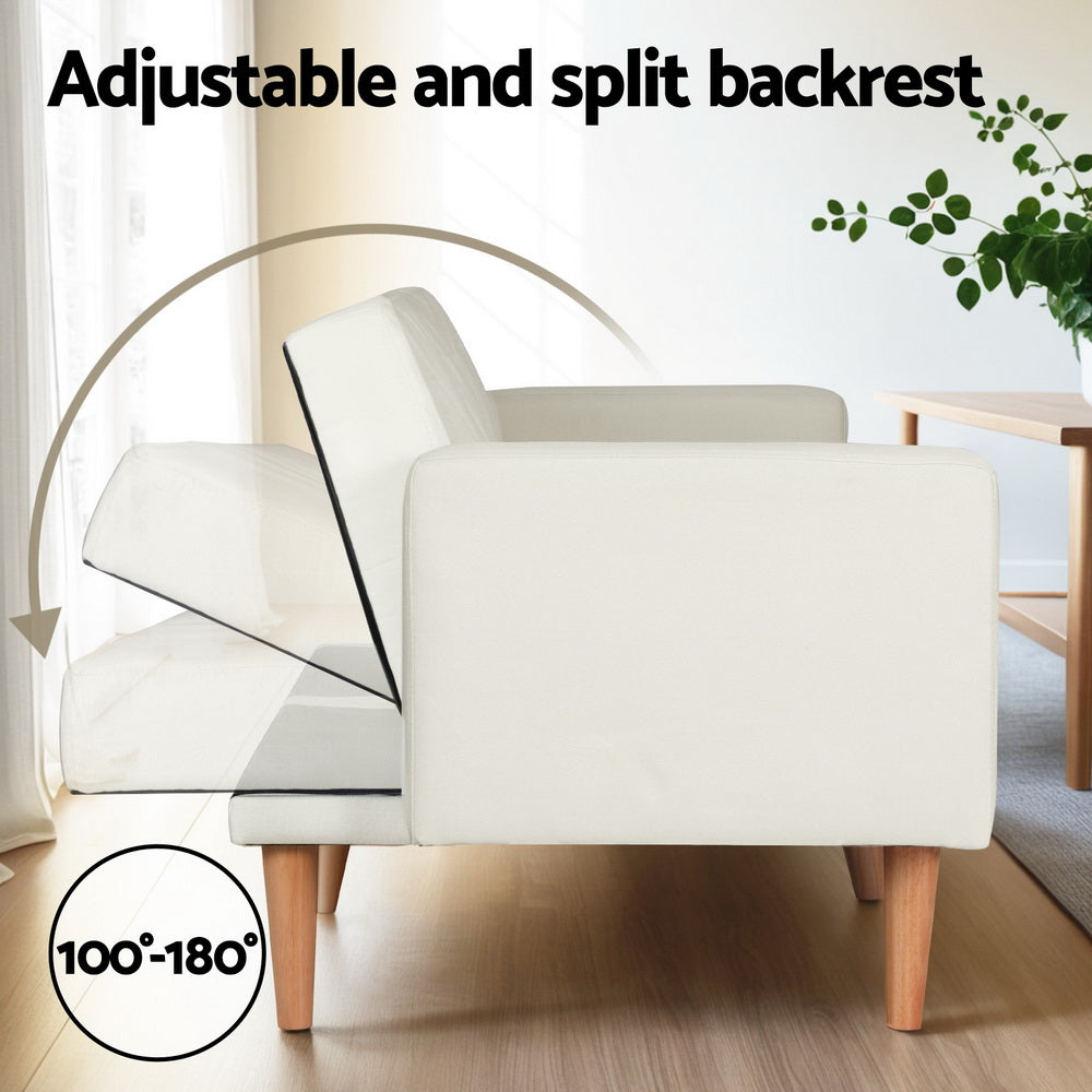Artiss Sofa Bed Convertible Lounge 3 Seater Futon Couch Recliner Fabric Beige-Furniture > Living Room-PEROZ Accessories