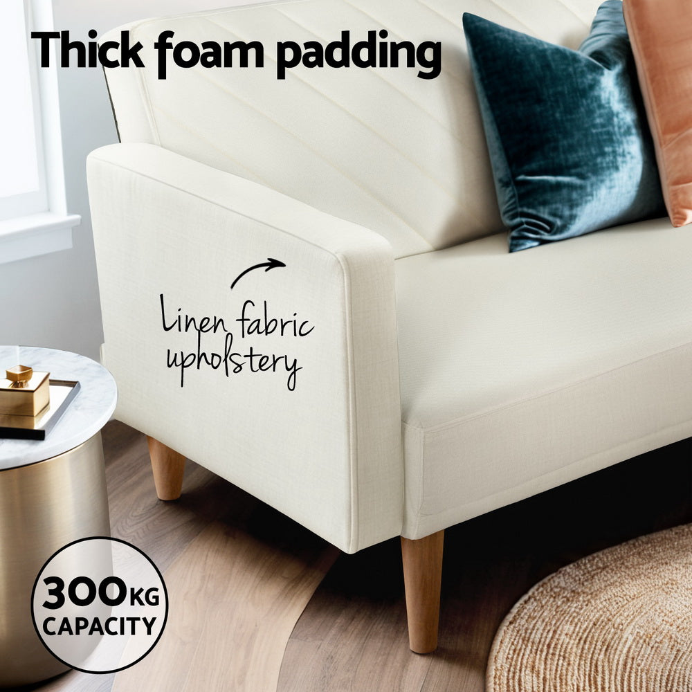 Artiss Sofa Bed Convertible Lounge 3 Seater Futon Couch Recliner Fabric Beige-Furniture > Living Room-PEROZ Accessories