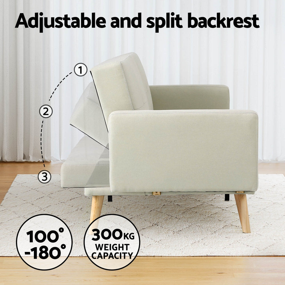 Artiss Sofa Bed Lounge Convertible Ottoman Couch Recliner 3 Seater Fabric Beige-Furniture > Living Room-PEROZ Accessories
