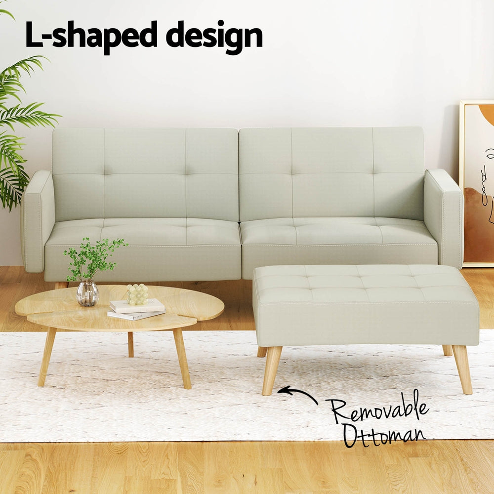 Artiss Sofa Bed Lounge Convertible Ottoman Couch Recliner 3 Seater Fabric Beige-Furniture > Living Room-PEROZ Accessories