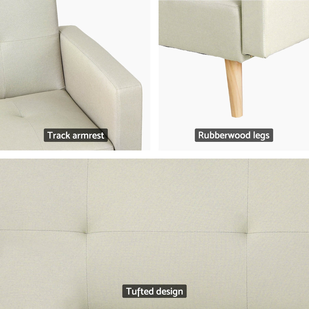 Artiss Sofa Bed Lounge Convertible Ottoman Couch Recliner 3 Seater Fabric Beige-Furniture > Living Room-PEROZ Accessories