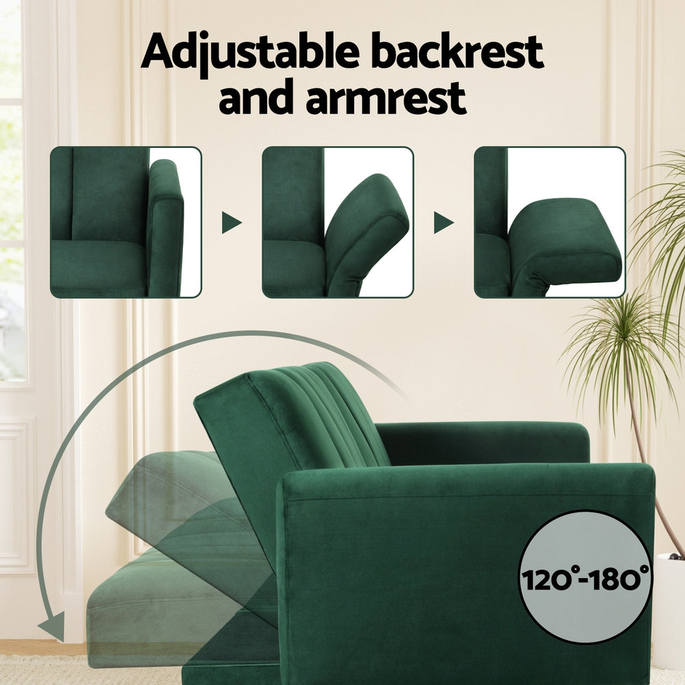 Artiss Sofa Bed 3 Seater Couch Convertible Lounge Adjustable Arm Recliner Velvet-Furniture > Sofas > Sofas & Sofa Beds-PEROZ Accessories