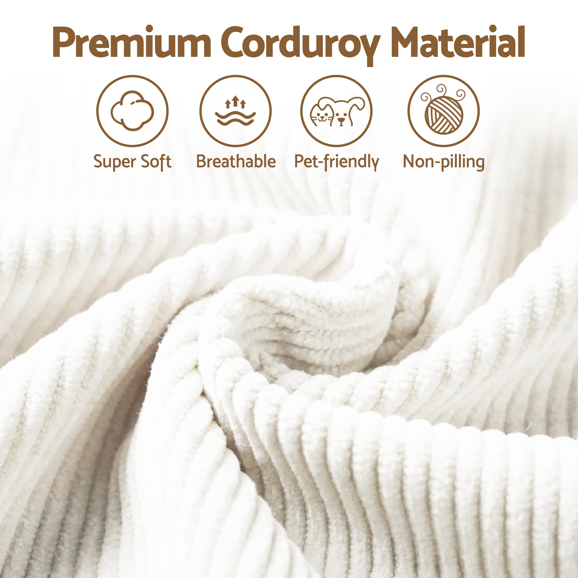 Artiss 3 Seater Modular Sofa Bed Sectional Boneless Couches for Living Room Corduroy Compressed Sofa White-Furniture > Sofas > Sofas & Sofa Beds-PEROZ Accessories