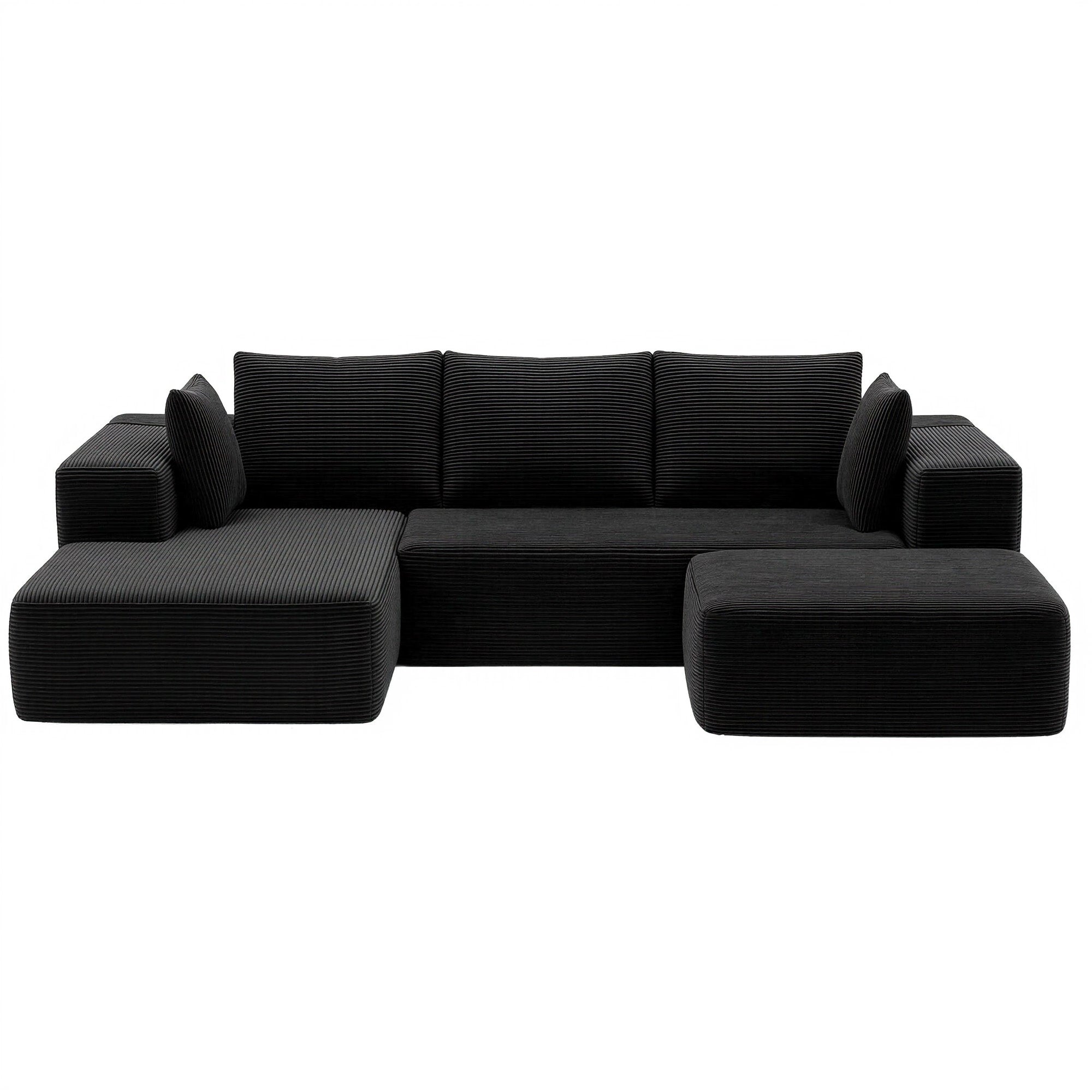 Artiss Modular Sofa Bed with Ottoman Sectional Boneless Couches for Living Room Corduroy Compressed Sofa Black-Furniture > Sofas > Sofas & Sofa Beds-PEROZ Accessories
