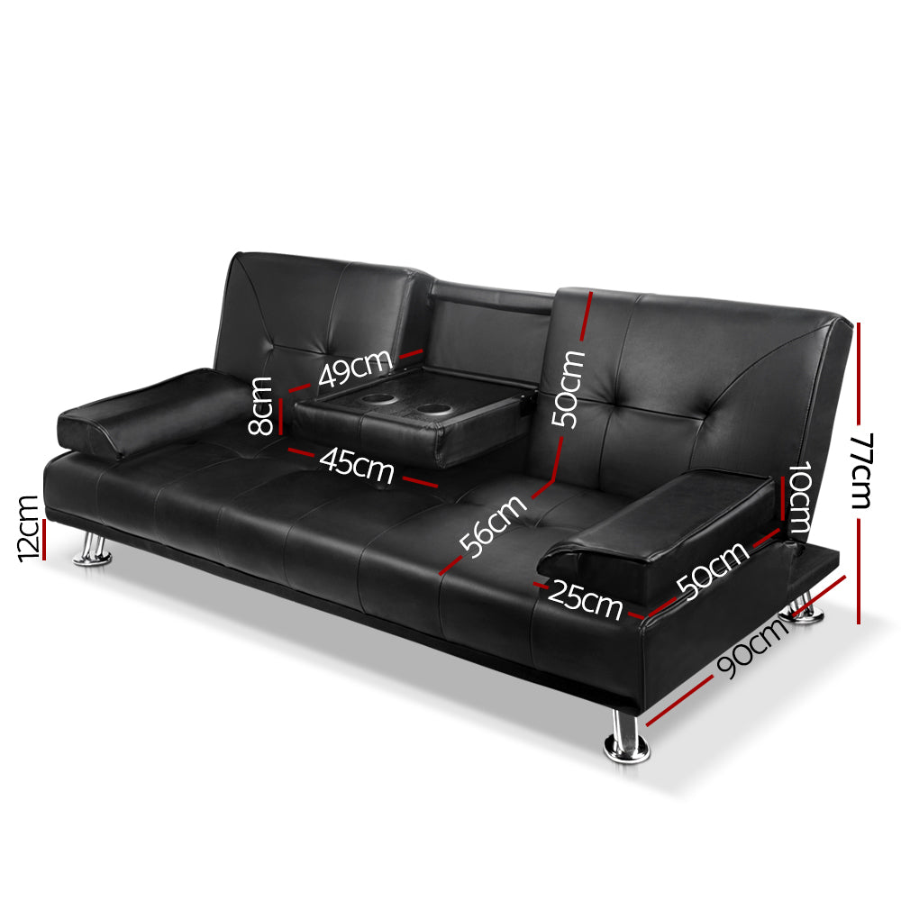 Artiss Sofa Bed Lounge Convertible Leather Couch Bed 3 Seater Cupholder Recliner-Furniture > Sofas-PEROZ Accessories
