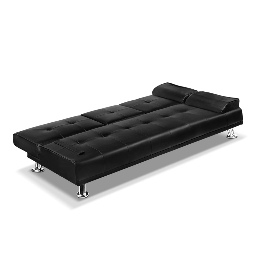 Artiss Sofa Bed Lounge Convertible Leather Couch Bed 3 Seater Cupholder Recliner-Furniture > Sofas-PEROZ Accessories