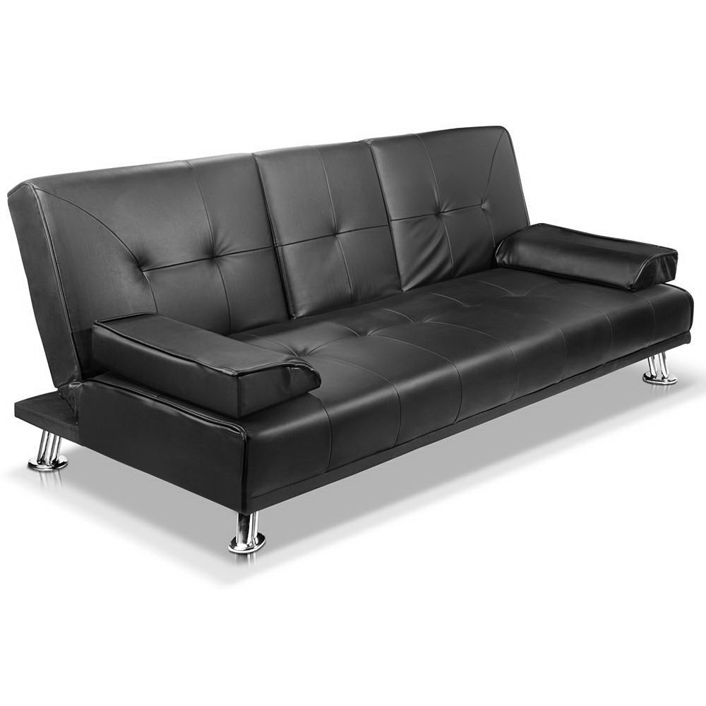 Artiss Sofa Bed Lounge Convertible Leather Couch Bed 3 Seater Cupholder Recliner-Furniture > Sofas-PEROZ Accessories