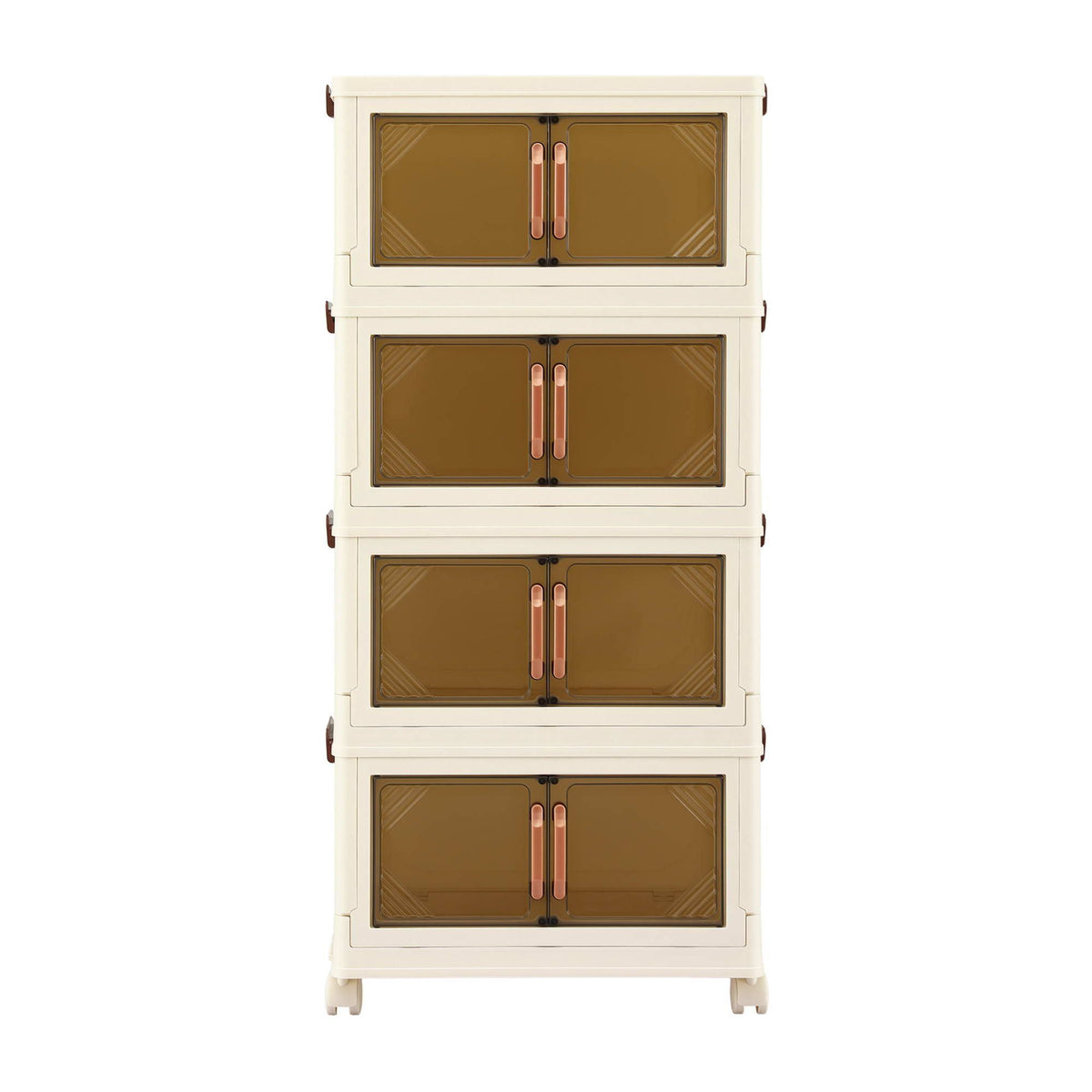 Artiss 4-Tier Foldable Storage Cabinet Stackable Box Clear Magnetic Door White-Home & Garden > Storage > Storage Boxes-PEROZ Accessories