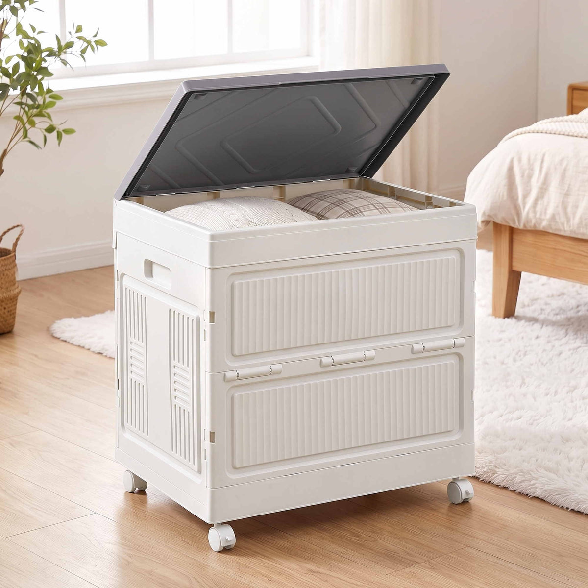 Artiss Foldable Storage Cabinet Stackable Box Flip-Top Rolling Organiser White-Home & Garden > Storage > Storage Boxes-PEROZ Accessories