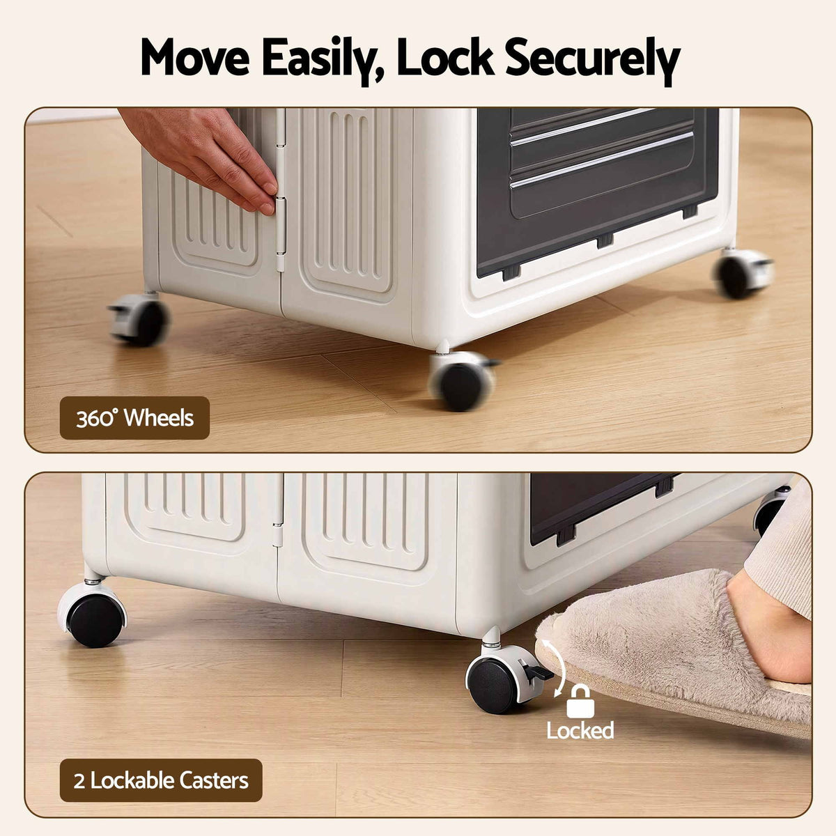 Artiss Foldable Storage Cabinet Stackable Box 2 Doors Rolling Organiser White-Home & Garden > Storage > Storage Boxes-PEROZ Accessories
