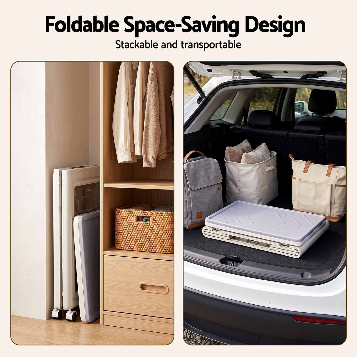 Artiss Foldable Storage Cabinet Stackable Box 2 Doors Rolling Organiser White-Home & Garden > Storage > Storage Boxes-PEROZ Accessories