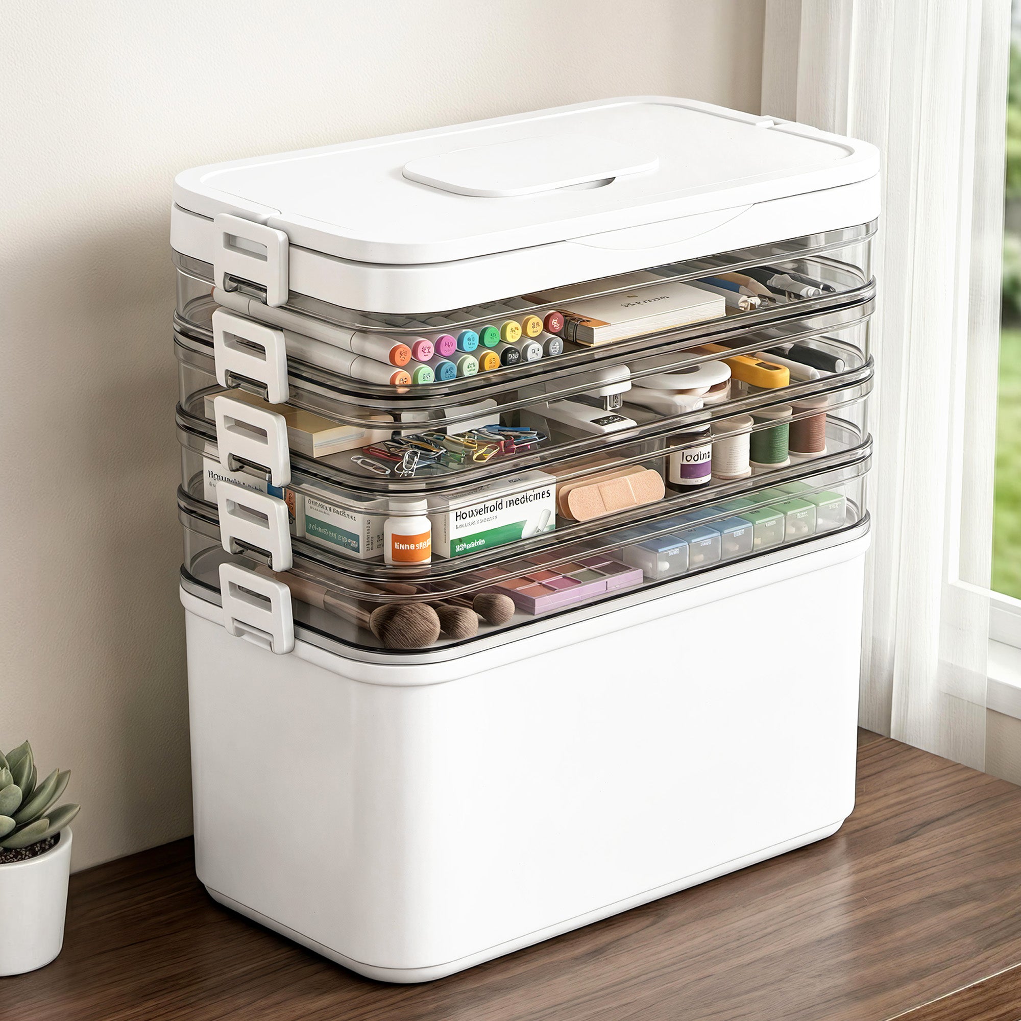 Artiss 5 Tier Portable Storage Box Detachable with Handles Plastic Clear-Home & Garden > Storage > Storage Boxes-PEROZ Accessories