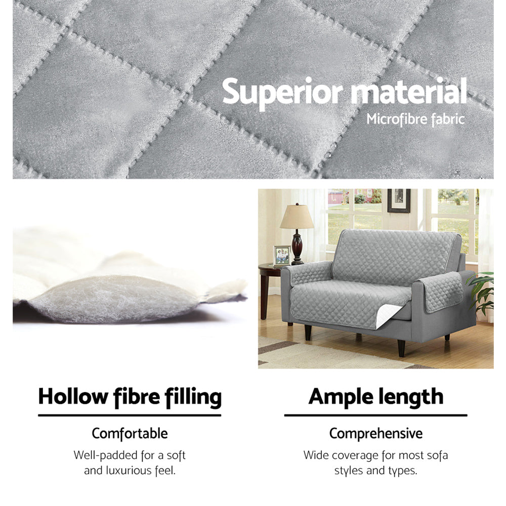 Artiss Sofa Cover Couch Covers 3 Seater Quilted Grey-Furniture > Sofas > Sofa Accessories-PEROZ Accessories