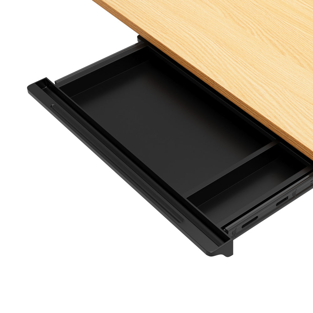 Oikiture 120CM Electric Standing Desk with Drawer Height Adjustable Black & Oak-Standing Desk-PEROZ Accessories