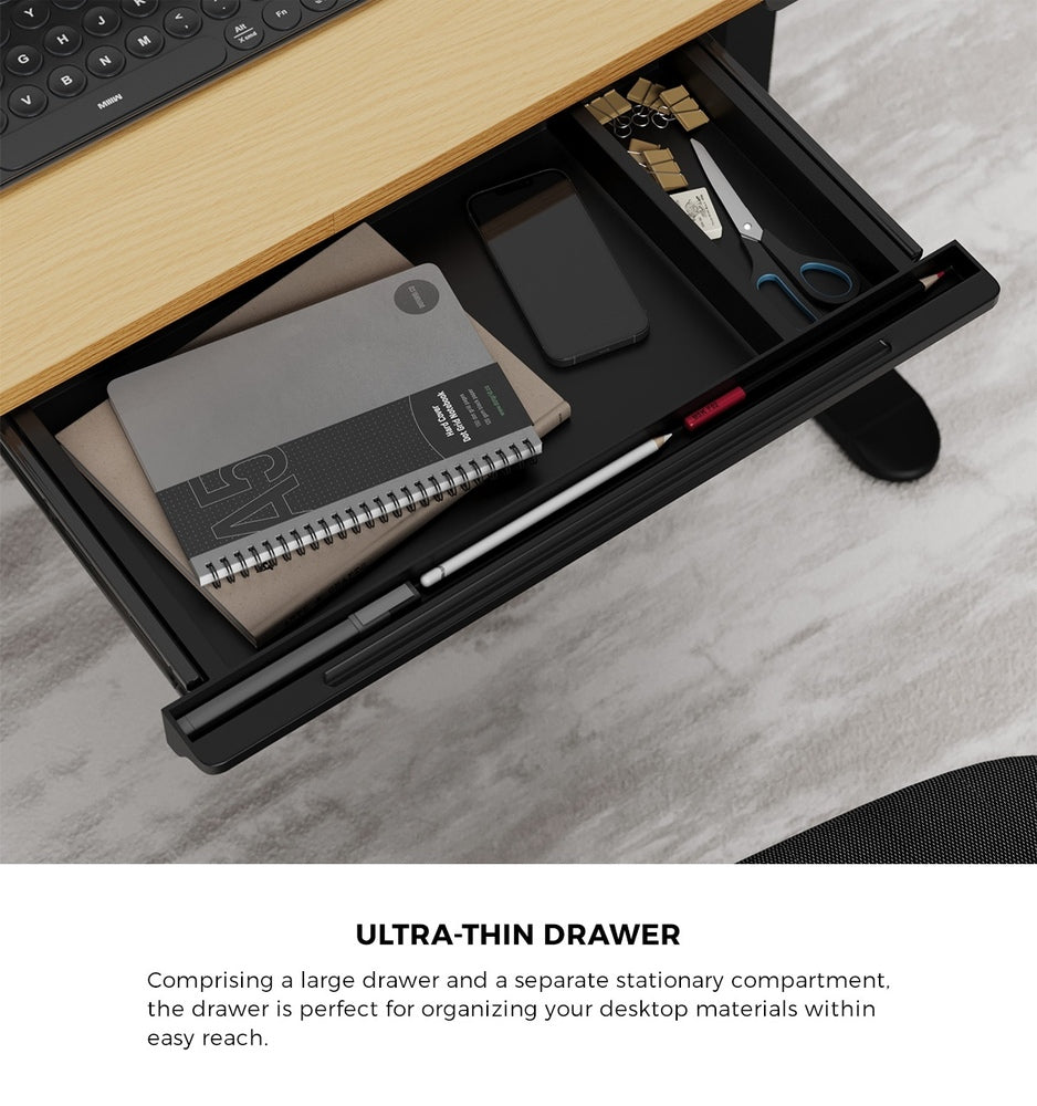 Oikiture 120CM Electric Standing Desk with Drawer Height Adjustable Black & Oak-Standing Desk-PEROZ Accessories