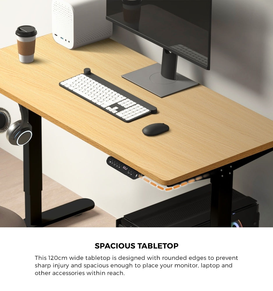 Oikiture 120CM Electric Standing Desk with Drawer Height Adjustable Black & Oak-Standing Desk-PEROZ Accessories