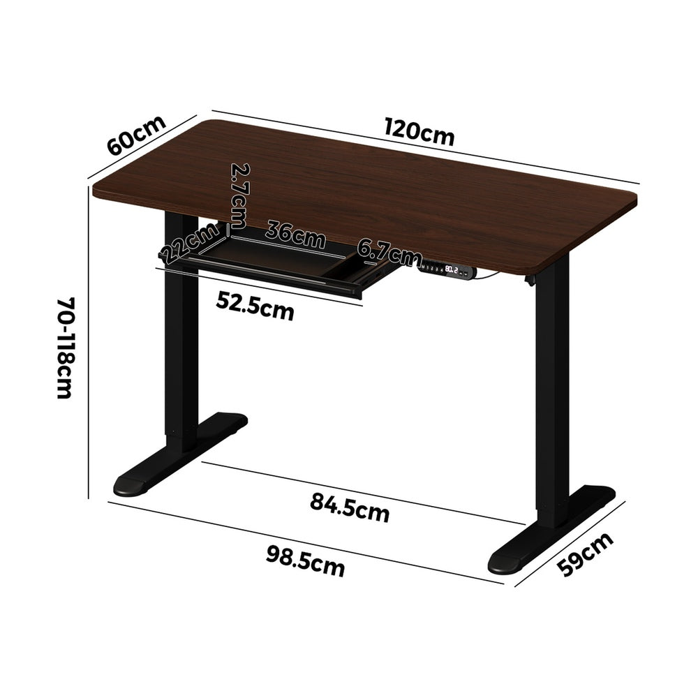 Oikiture 120cm Electric Standing Desk With Drawer Adjustable Black-Standing Desk-PEROZ Accessories