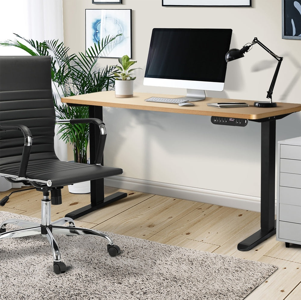 Oikiture 120CM Electric Standing Desk Single Motor Black&Oak-Standing Desks-PEROZ Accessories