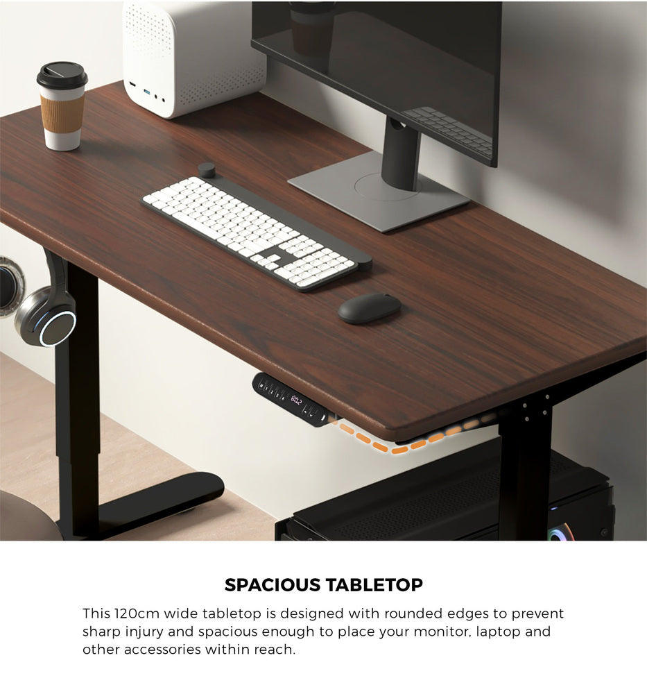 Oikiture 120CM Electric Standing Desk Single Motor Black&Walnut-Standing Desks-PEROZ Accessories