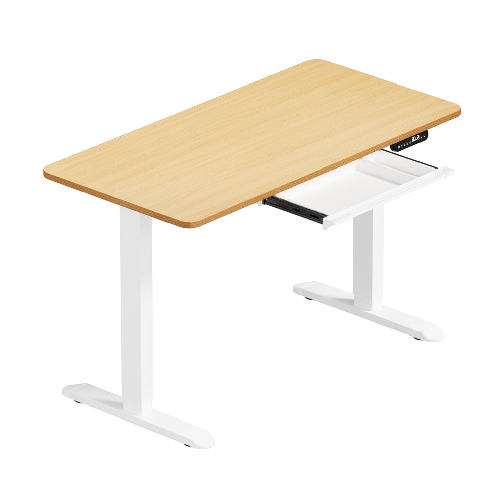 Oikiture 120CM Electric Standing Desk with Drawer Height Adjustable White & Oak-Standing Desk-PEROZ Accessories