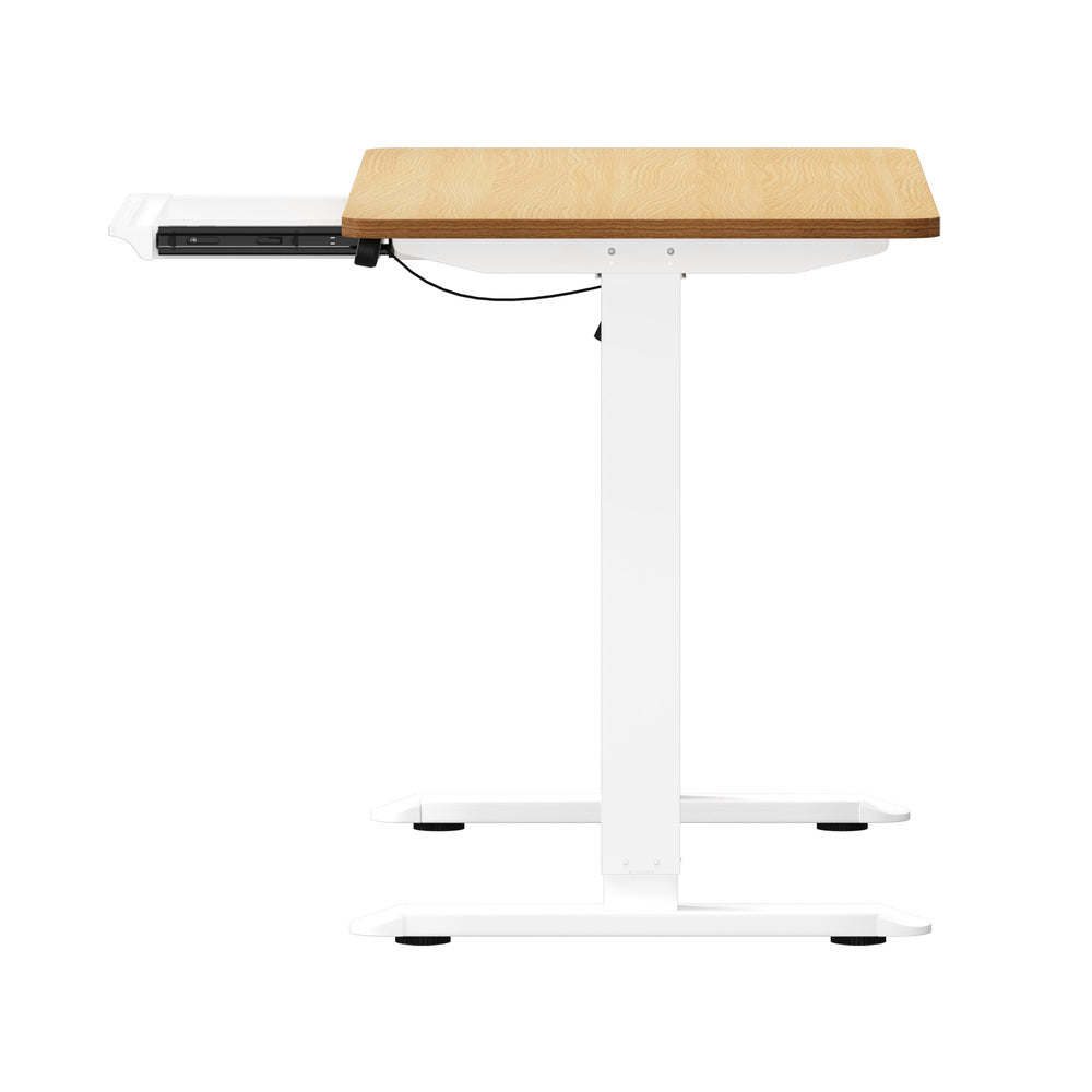 Oikiture 120CM Electric Standing Desk with Drawer Height Adjustable White & Oak-Standing Desk-PEROZ Accessories
