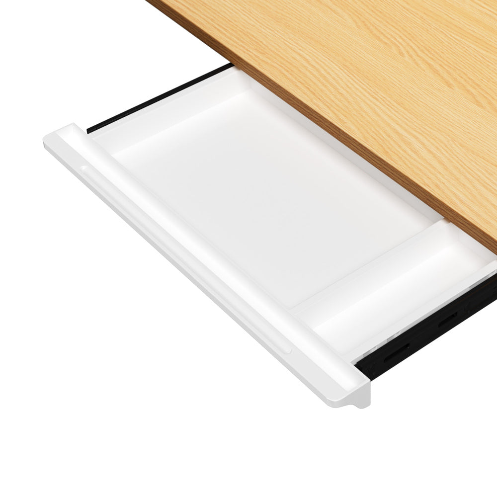 Oikiture 120CM Electric Standing Desk with Drawer Height Adjustable White & Oak-Standing Desk-PEROZ Accessories