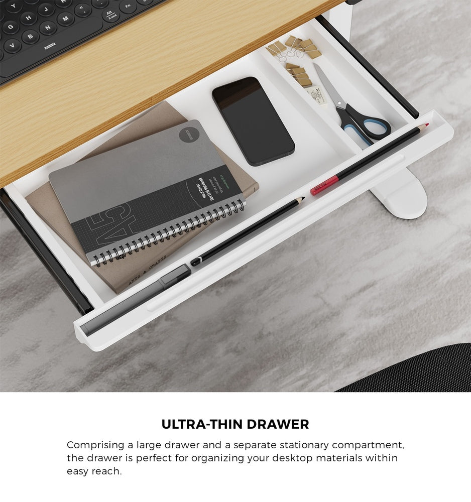 Oikiture 120CM Electric Standing Desk with Drawer Height Adjustable White & Oak-Standing Desk-PEROZ Accessories