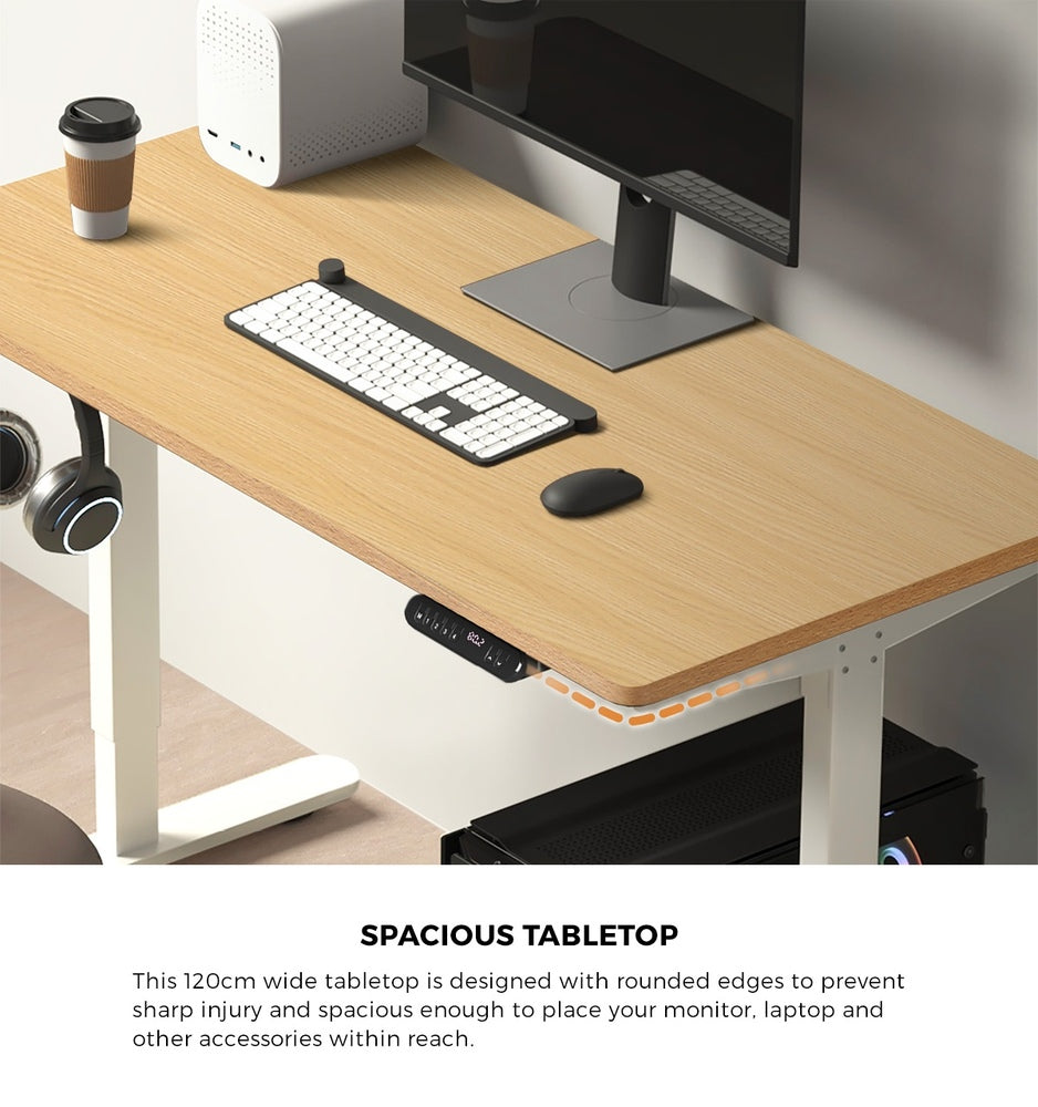 Oikiture 120CM Electric Standing Desk with Drawer Height Adjustable White & Oak-Standing Desk-PEROZ Accessories