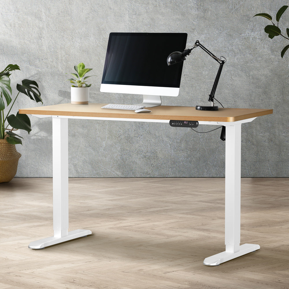 Oikiture 120CM Electric Standing Desk Single Motor White&Oak-Standing Desks-PEROZ Accessories