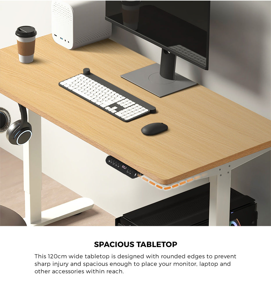Oikiture 120CM Electric Standing Desk Single Motor White&Oak-Standing Desks-PEROZ Accessories