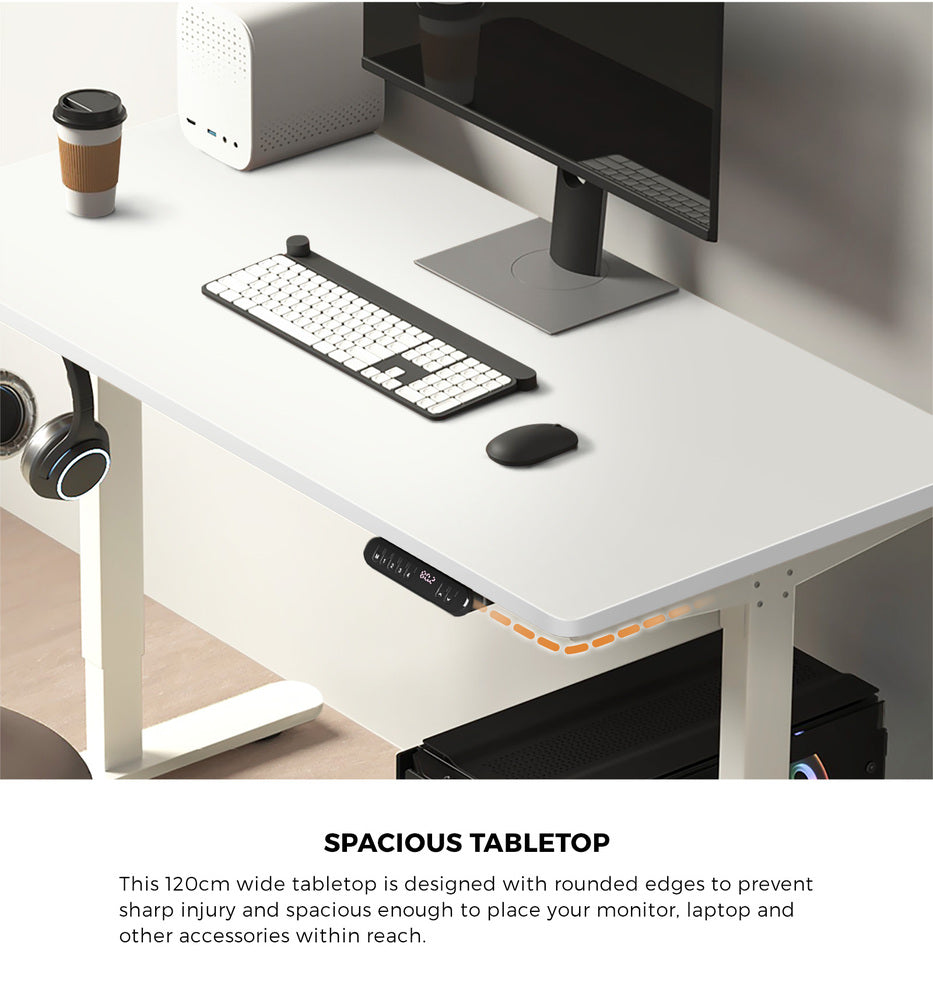 Oikiture 120CM Electric Standing Desk Single Motor White-Standing Desks-PEROZ Accessories