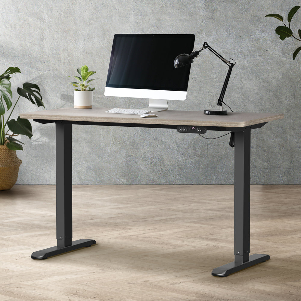 Oikiture Electric Standing Desk Single Motor Black & Grey-Oak 140CM-Standing Desk-PEROZ Accessories