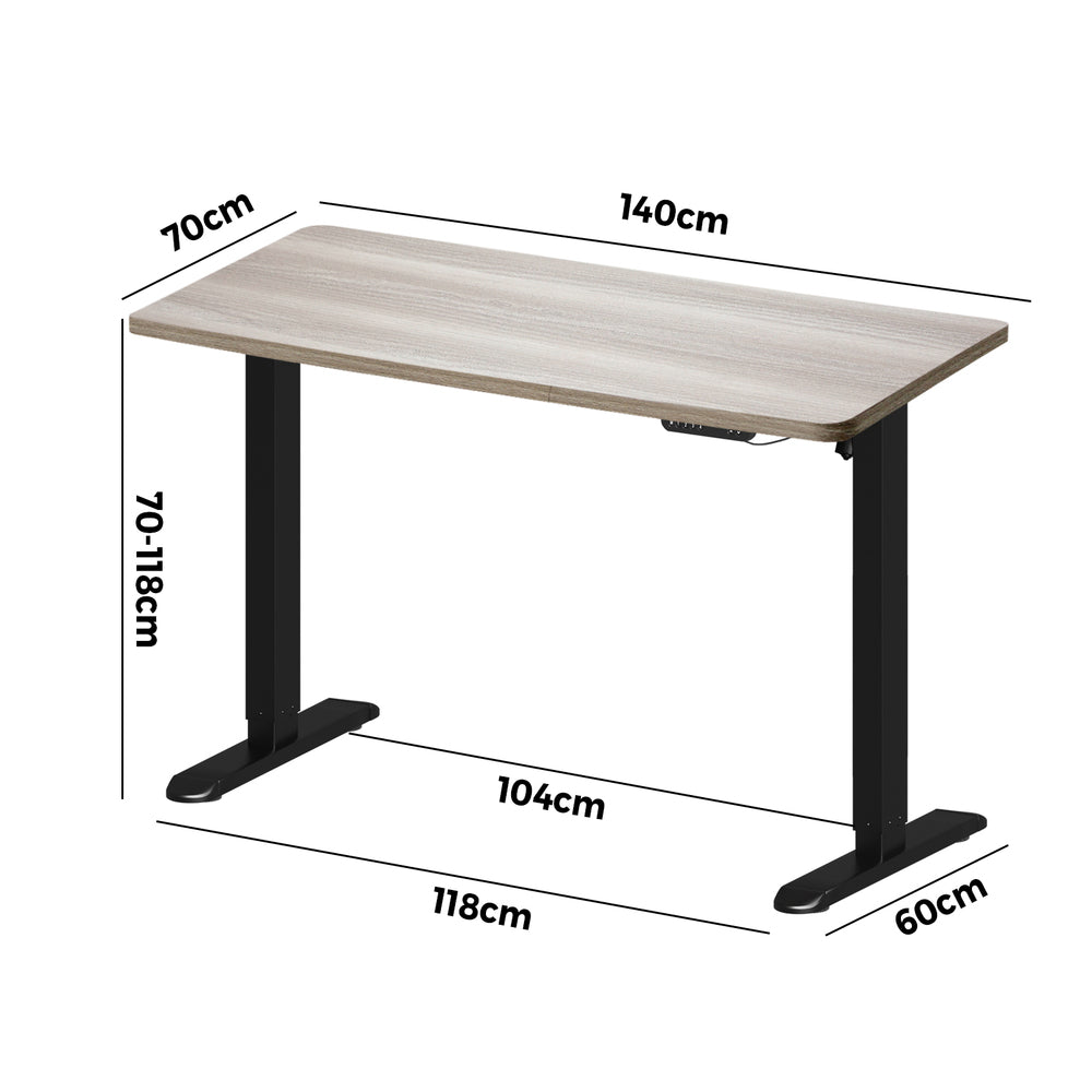 Oikiture Electric Standing Desk Single Motor Black & Grey-Oak 140CM-Standing Desk-PEROZ Accessories