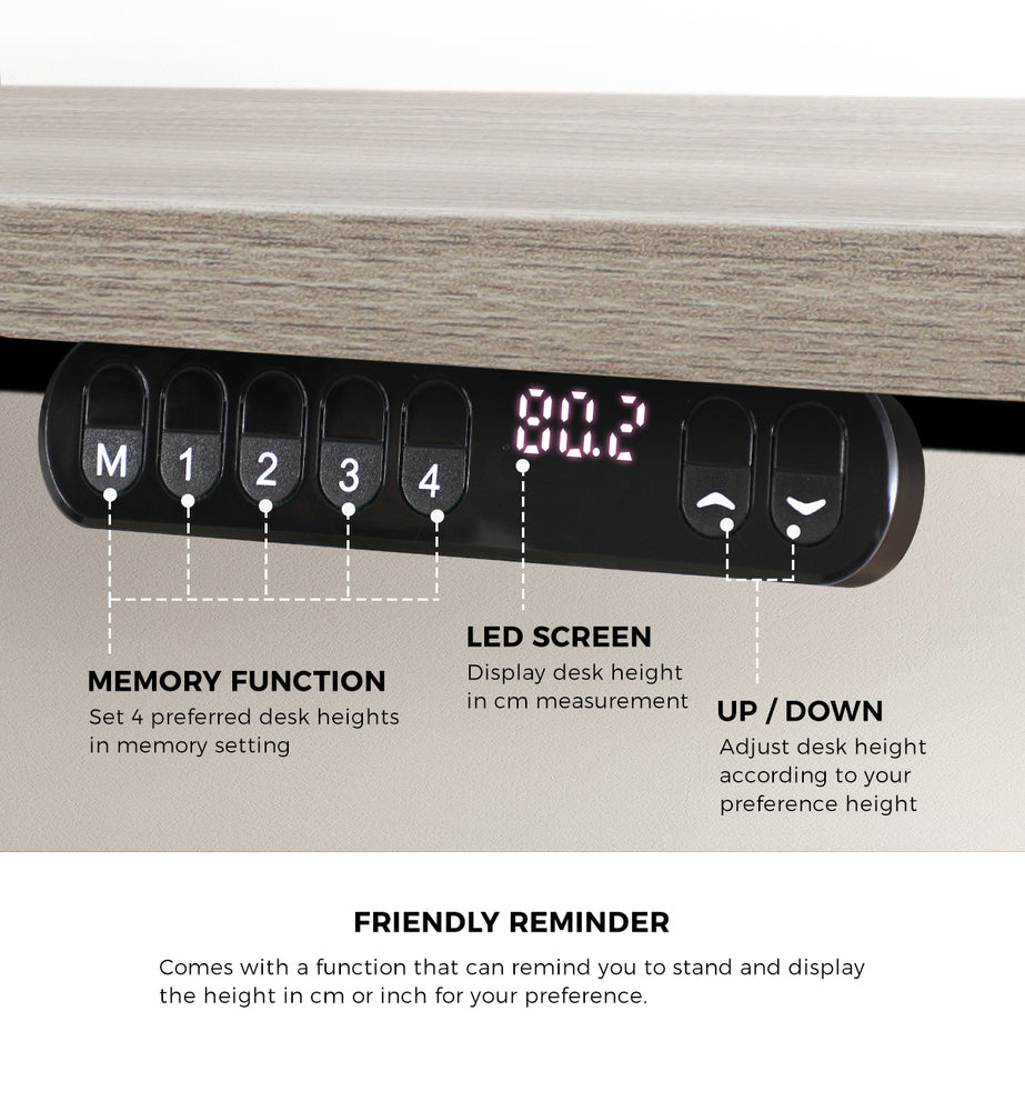 Oikiture Electric Standing Desk Single Motor Black & Grey-Oak 140CM-Standing Desk-PEROZ Accessories