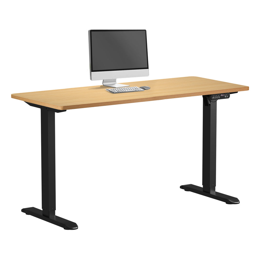 Oikiture Electric Standing Desk Single Motor Black & Oak 140CM-Standing Desk-PEROZ Accessories