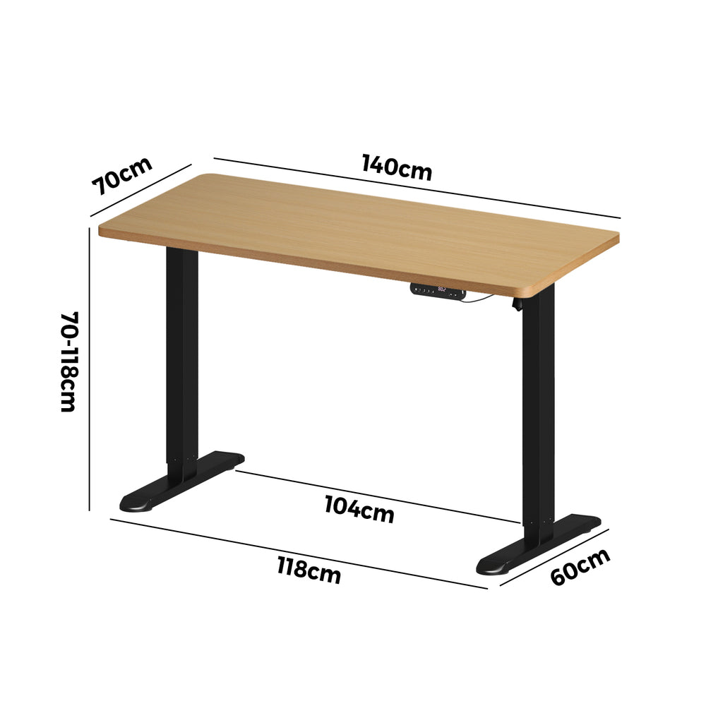 Oikiture Electric Standing Desk Single Motor Black & Oak 140CM-Standing Desk-PEROZ Accessories