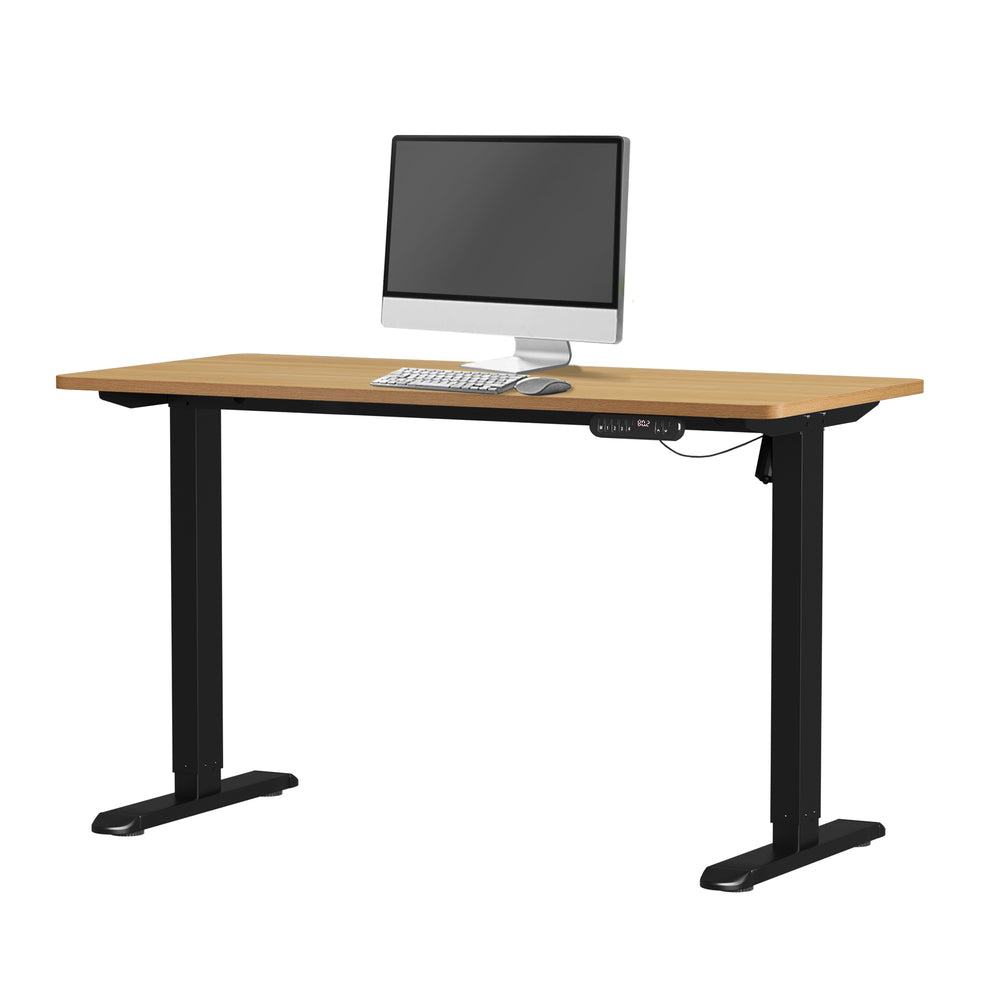 Oikiture Electric Standing Desk Single Motor Black & Oak 140CM-Standing Desk-PEROZ Accessories