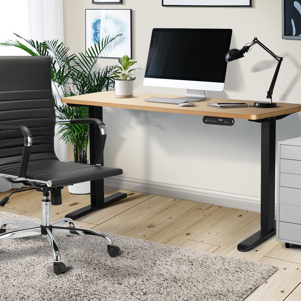 Oikiture Electric Standing Desk Single Motor Black & Oak 140CM-Standing Desk-PEROZ Accessories