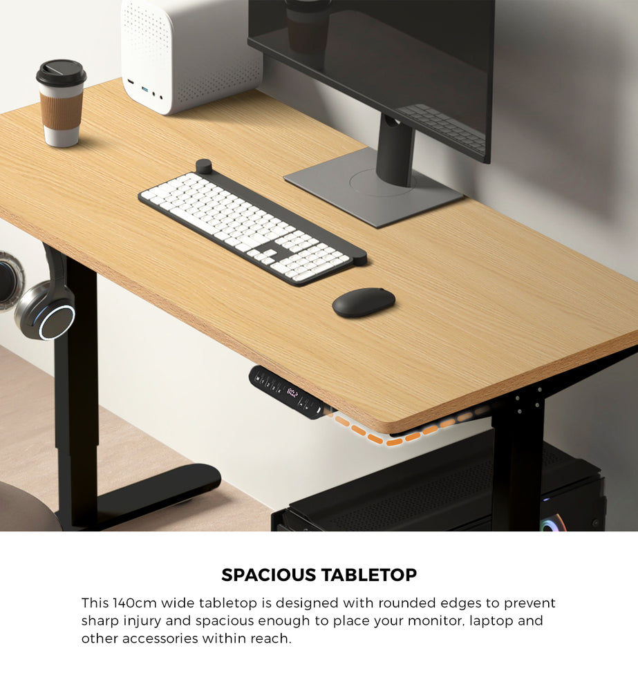 Oikiture Electric Standing Desk Single Motor Black & Oak 140CM-Standing Desk-PEROZ Accessories