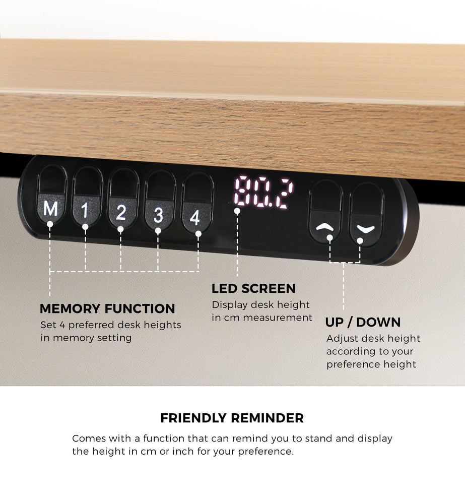 Oikiture Electric Standing Desk Single Motor Black & Oak 140CM-Standing Desk-PEROZ Accessories