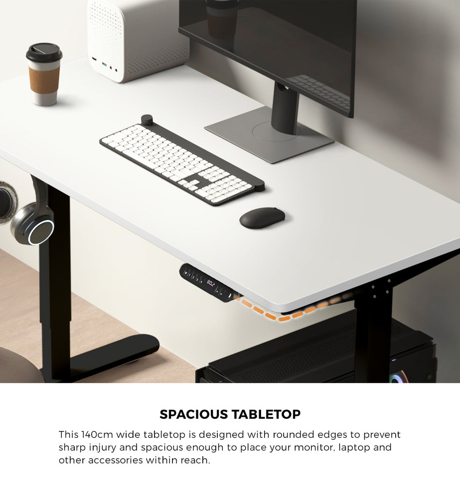 Oikiture Electric Standing Desk Single Motor Black & White 140CM-Standing Desk-PEROZ Accessories