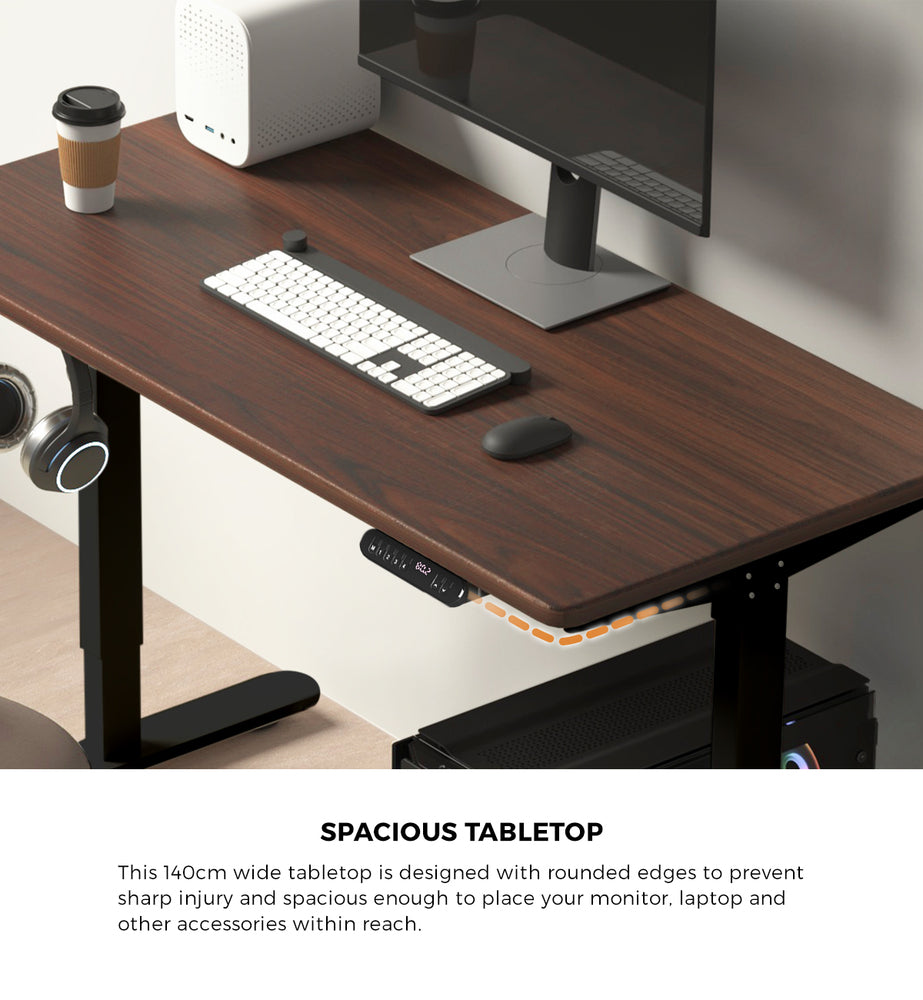 Oikiture Electric Standing Desk Single Motor Black & Walnut 140CM-Standing Desk-PEROZ Accessories