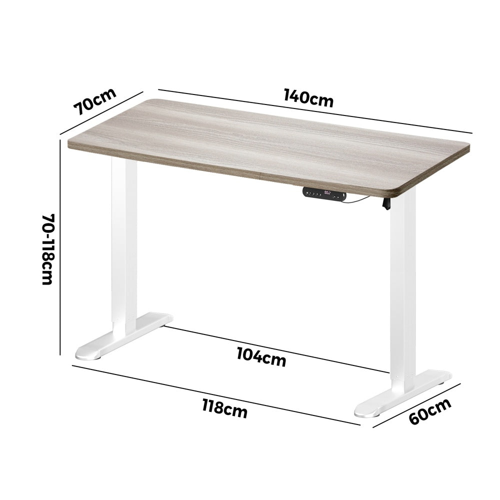 Oikiture Electric Standing Desk Single Motor White & Grey-Oak 140CM-Standing Desk-PEROZ Accessories