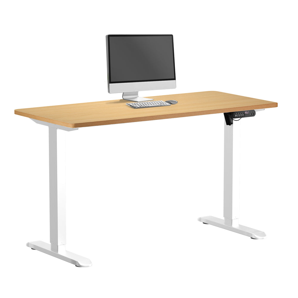Oikiture Electric Standing Desk Single Motor White & Oak 140CM-Standing Desk-PEROZ Accessories