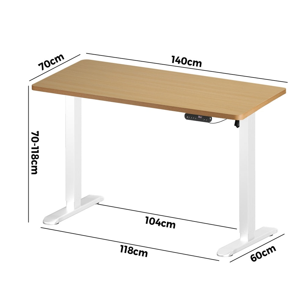 Oikiture Electric Standing Desk Single Motor White & Oak 140CM-Standing Desk-PEROZ Accessories