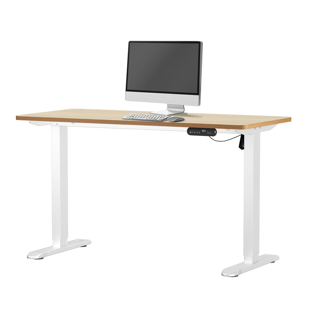 Oikiture Electric Standing Desk Single Motor White & Oak 140CM-Standing Desk-PEROZ Accessories