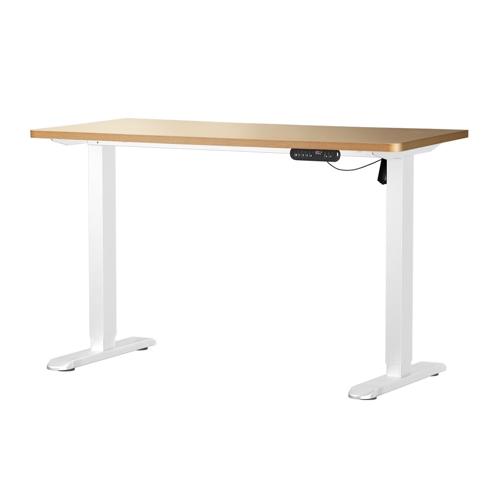 Oikiture Electric Standing Desk Single Motor White & Oak 140CM-Standing Desk-PEROZ Accessories