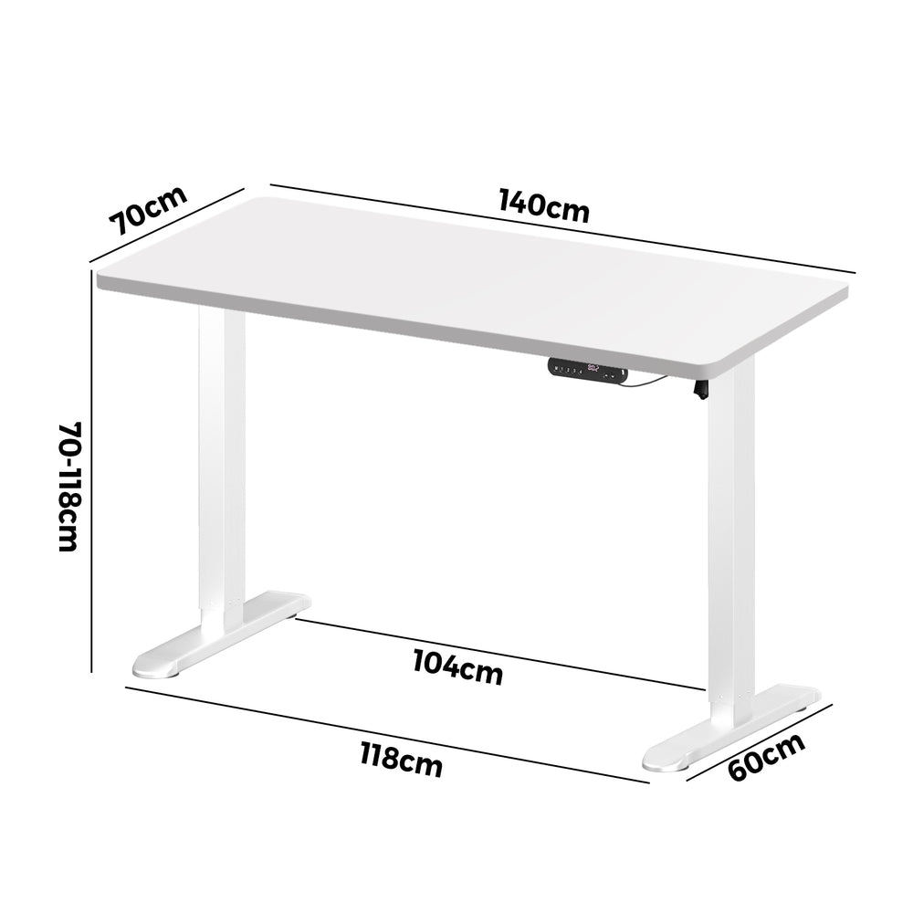 Oikiture Electric Standing Desk Single Motor White 140CM-Standing Desk-PEROZ Accessories