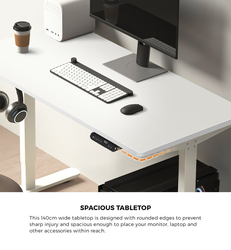 Oikiture Electric Standing Desk Single Motor White 140CM-Standing Desk-PEROZ Accessories