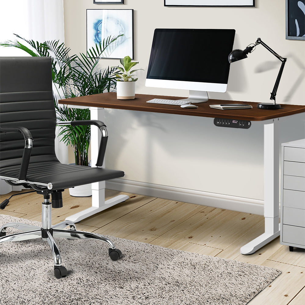 Oikiture Electric Standing Desk Single Motor White & Walnut 140CM-Standing Desk-PEROZ Accessories